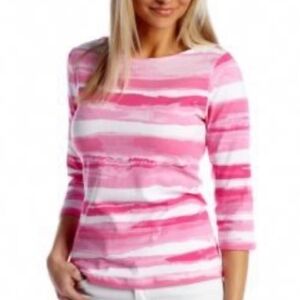 Ruby Road Shades of Pink and White Watercolor Stripes 3/4 Sleeves size PM